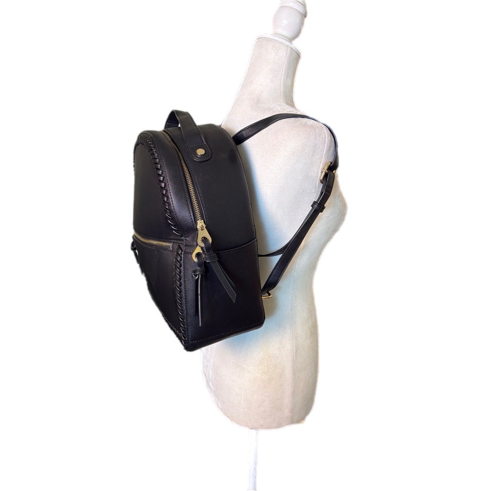 Calpak Kaya  Backpack‎ Black Vegan Leather Whipstitched Gold Trim Sleek Chic - Picture 6 of 11